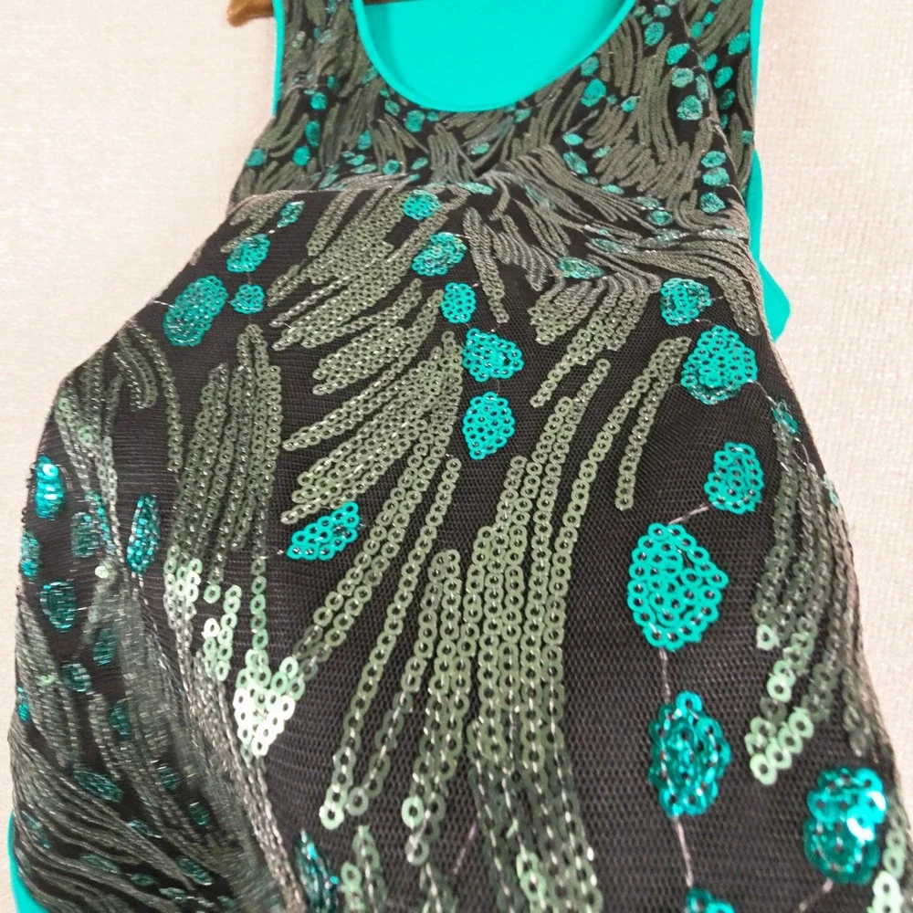 Bob Mackie Wearable Art Womens XL Teal Green Sequin Front Sleeveless Tank Top - Picture 7 of 9